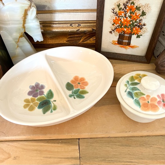 Vintage 1970s Franciscan Floral Earthware Divided Oval Dish And Covered Bowl - Picture 2 of 7